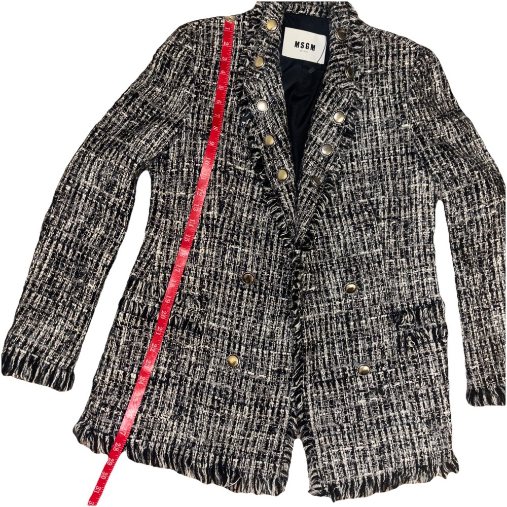 MSGM Milano Black White Tweed Boucle Fringe Blazer Jacket IT 46 US 10 2341MDG03 - Picture 8 of 8